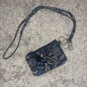 Blue and White Floral Paisley Lanyard with ID/Card Holder